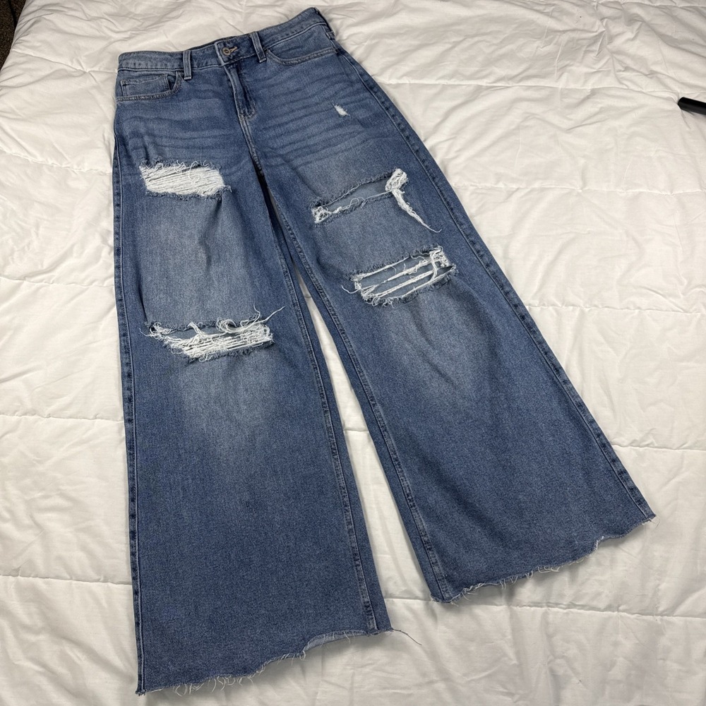 Hollister High Rise Vintage Baggy Jeans Distressed Med Wash 5R W27 L30 Stretch